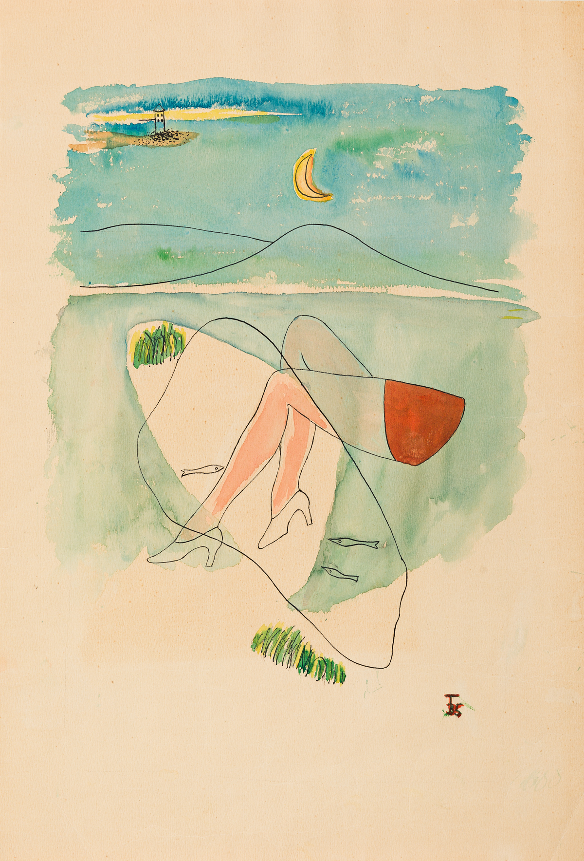 TOYEN (MARIE CERMINOVA, 1902-1980) Untitled Surrealist Beach Scene.